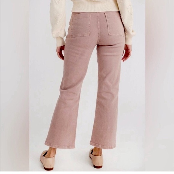 Risen High Rise Wide Leg Jeans Cropped Ankle Square Pockets Stretch Mauve Pink - Picture 4 of 6